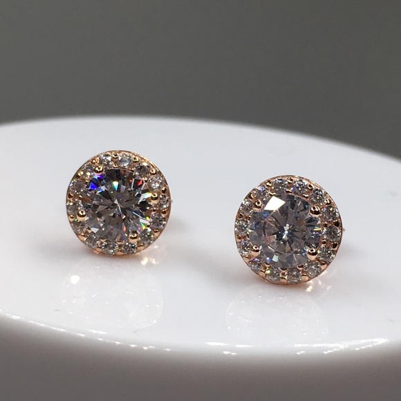 18k rose gold halo diamond stud earrings 1.25 ct - Picture 4 of 8